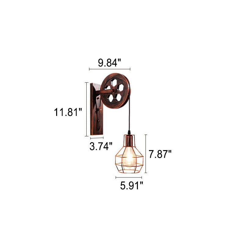 Iron Pulley Cage Wall Lamp