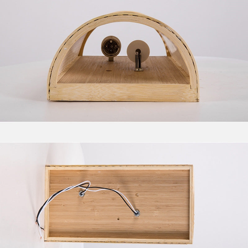 Weaving Semicircular Cylinder Bamboo 2-Light Wall Lamp