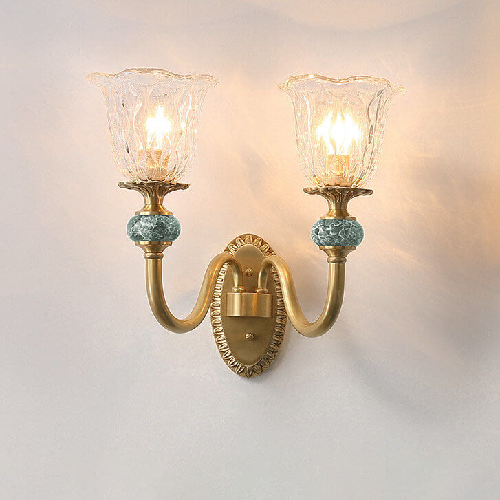Floral Glass Brass Curved Wall Lamp