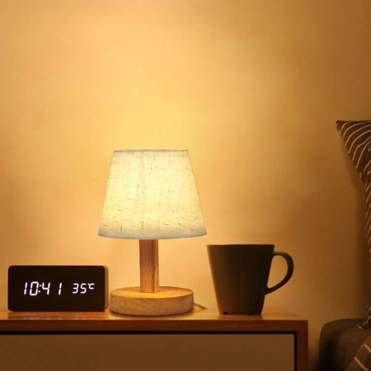 Round Wood Fabric Bedroom Table Lamp