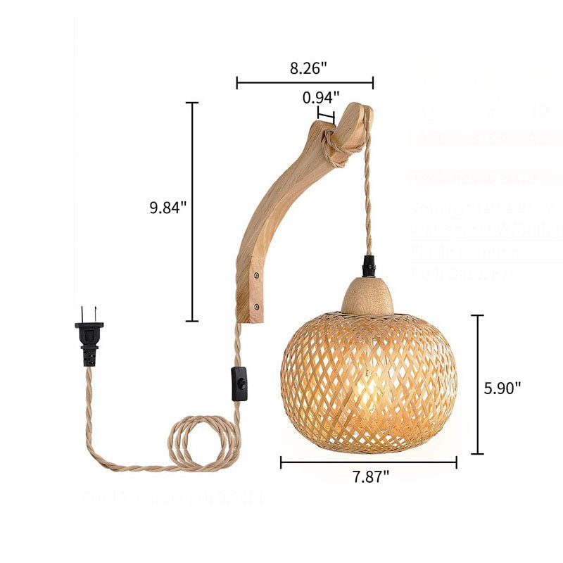 Round Head Rattan Weaving Wall Lamp