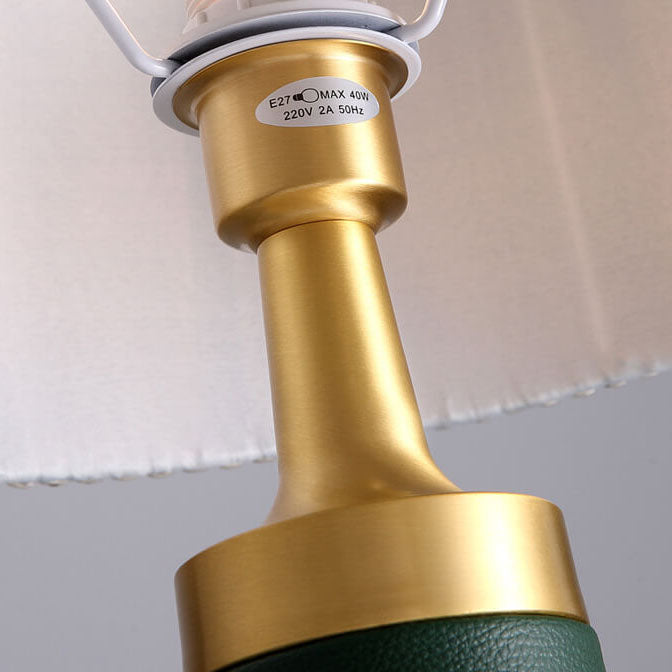 Fabric Cylinder Leather Study Table Lamp