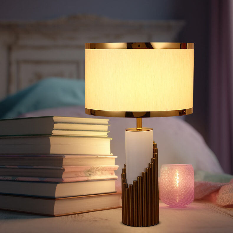 Fabric Lampshade Metal Cylindrical Table Lamp