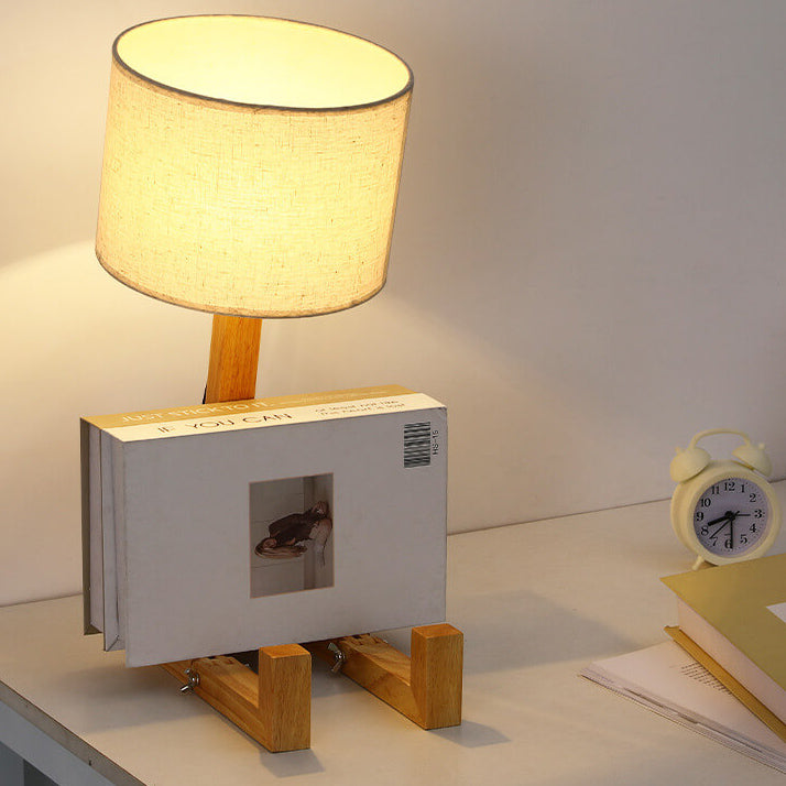 Fabric Solid Wood Robot Table Lamp