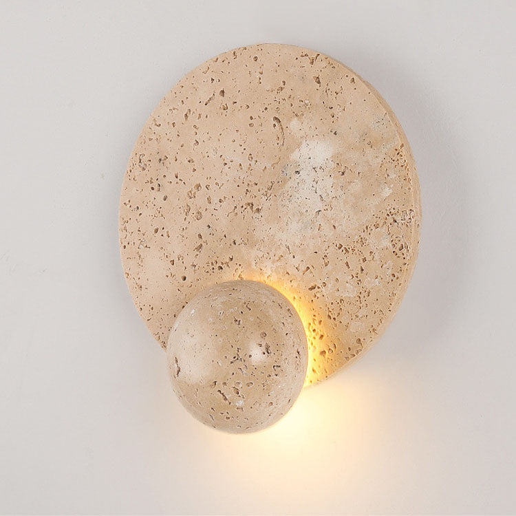 Round Yellow Travertine Bedroom Wall Lamp