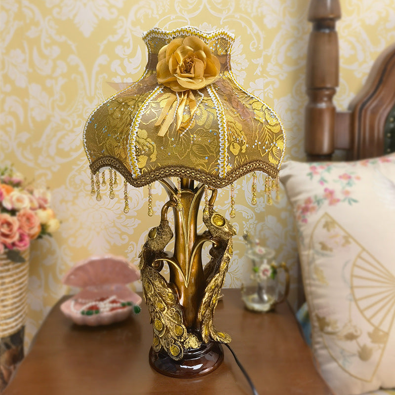 Peacock Flower Pattern Resin Table Lamp