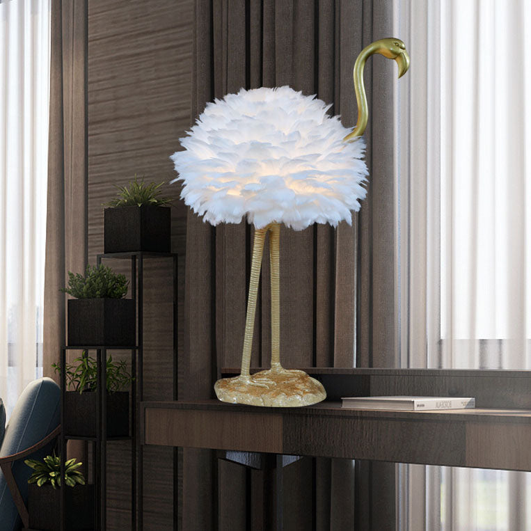 Goose Feather Metal Flamingo Table Lamp