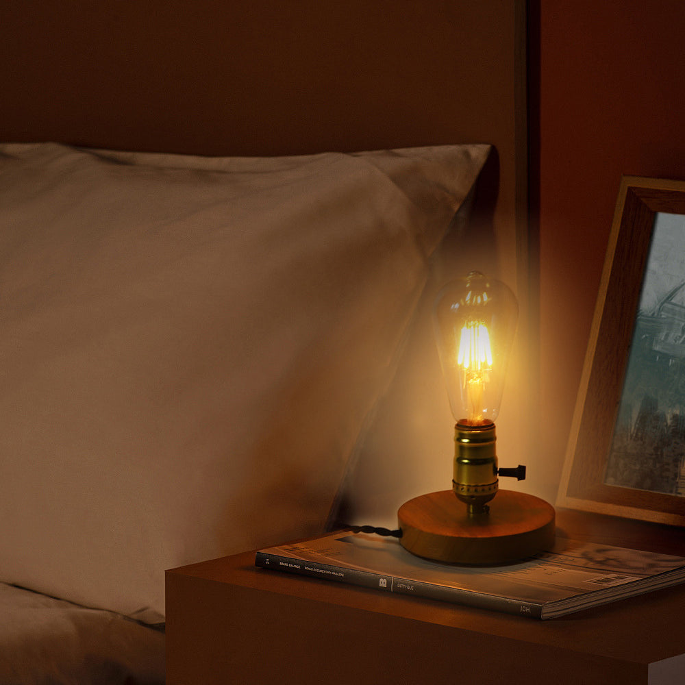 Glass Solid Wood Bedroom Table Lamp