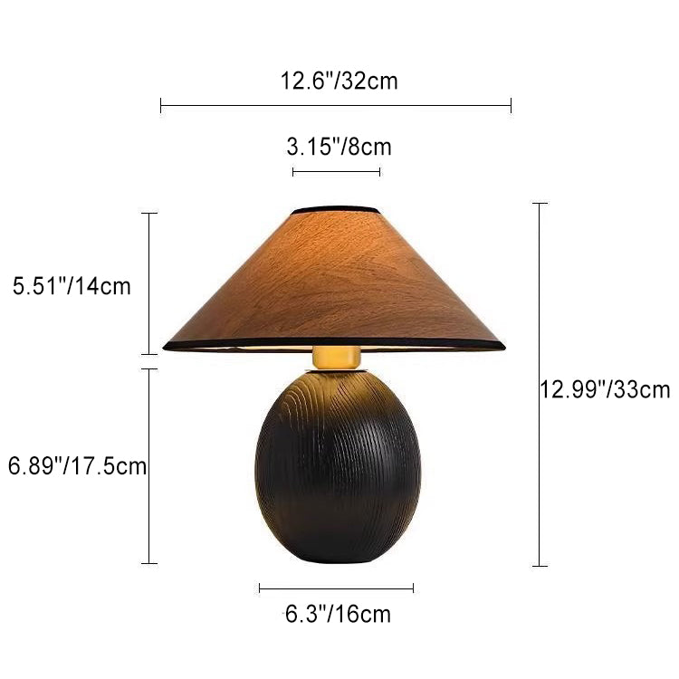 Fabric Ash Wood Conic Table Lamp