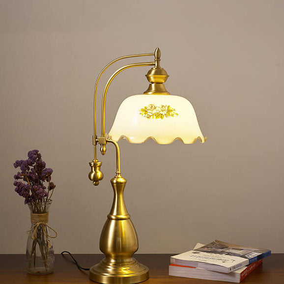 Camellia Printed Glass Copper Table Lamp