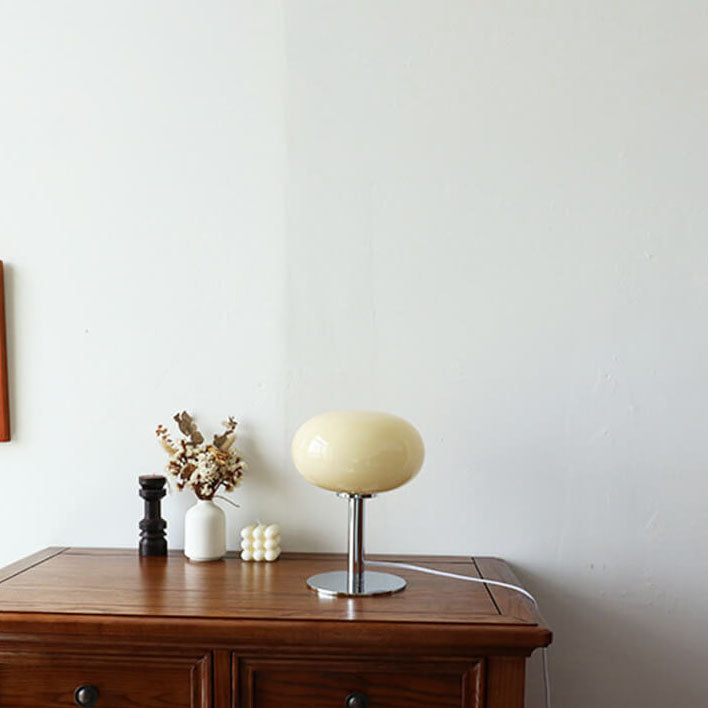 Cream Round Glass Table Lamp