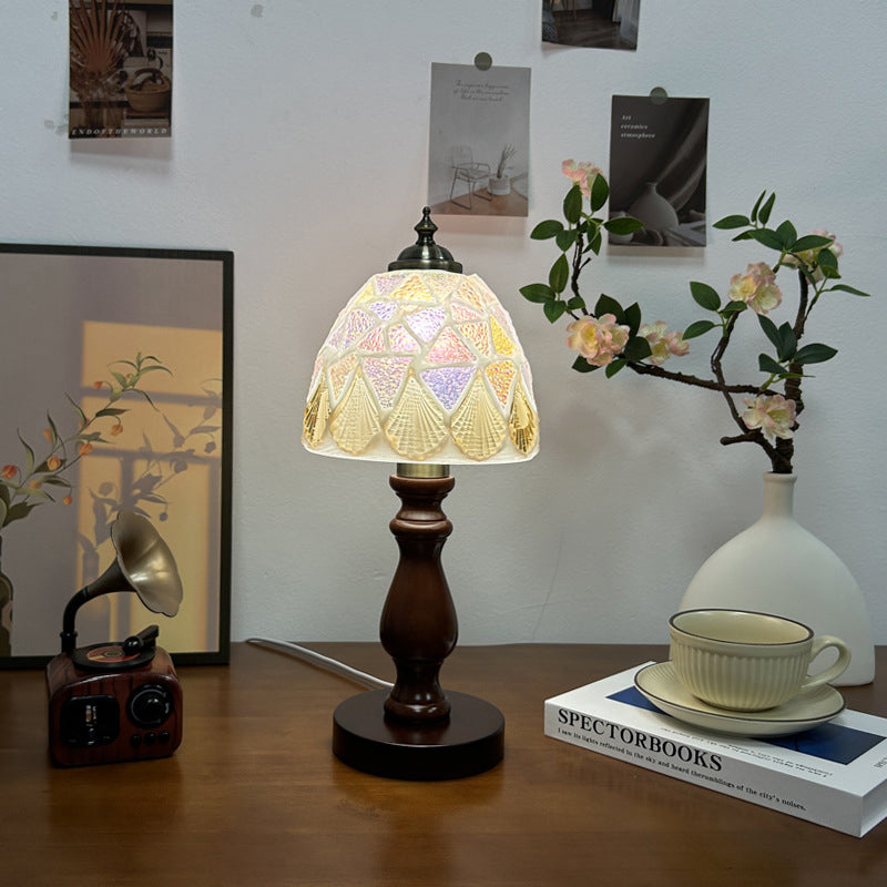 Wood Glass Hemispheroid Shell Table Lamp