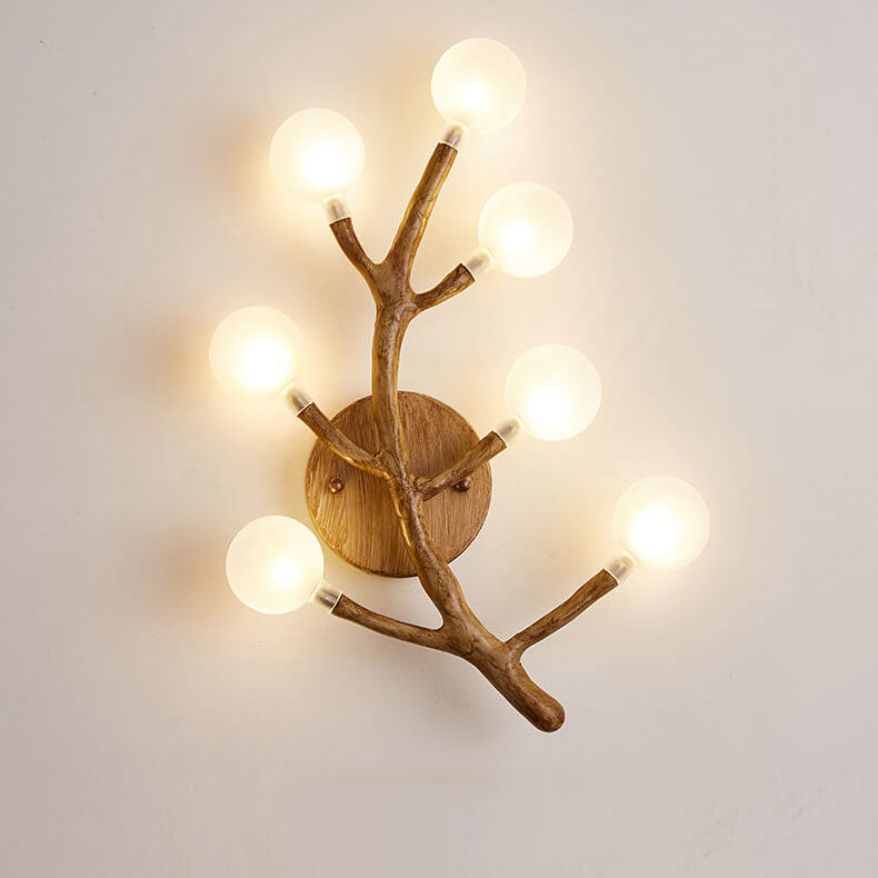 Resin Tree Fork Glass 7-Light Wall Lamp