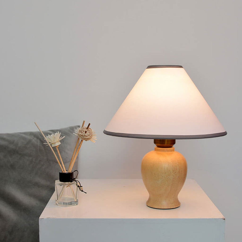 Cone Fabric Solid Wood Table Lamp