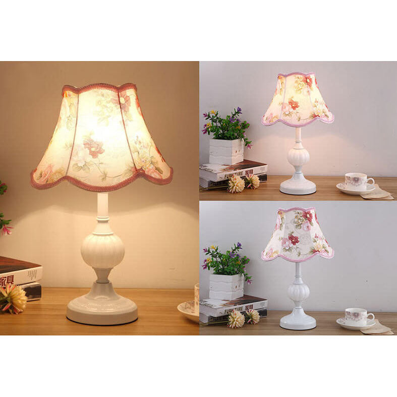 Floral Glass Fabric Table Lamp