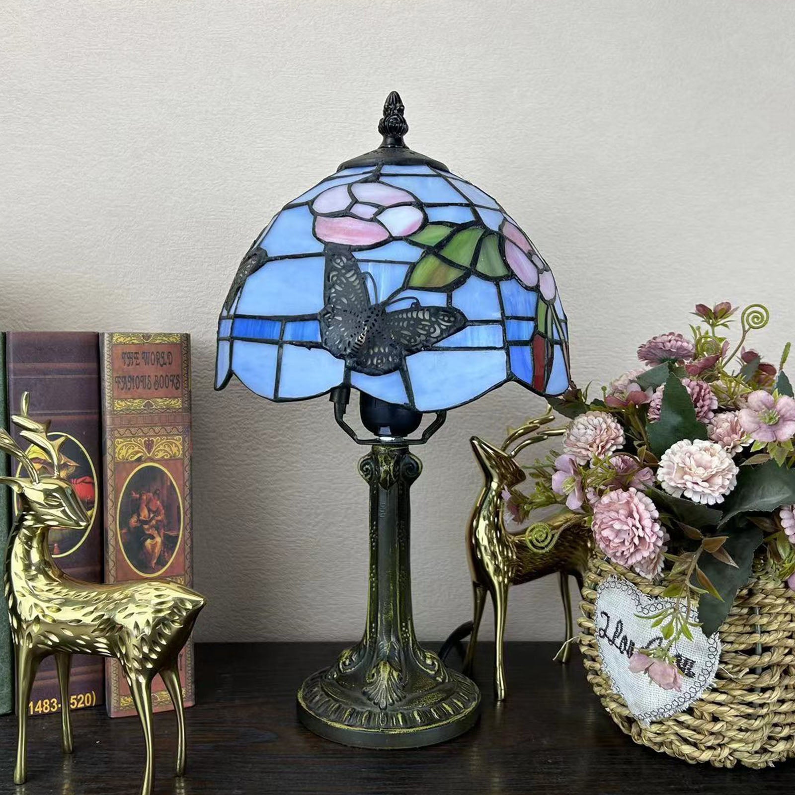 Alloy Glass Dome Flower Table Lamp