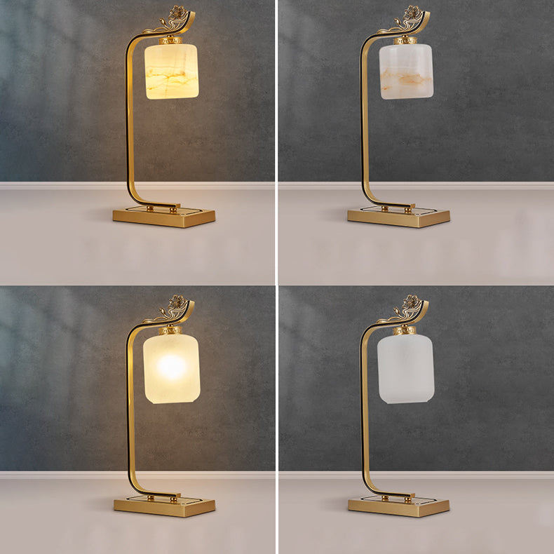 Lantern Cylinder Copper Glass Table Lamp