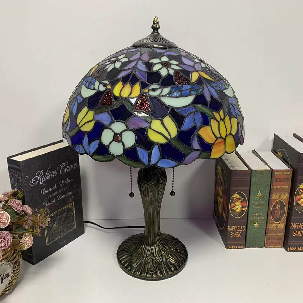 Iron Stained Glass Flower Table Lamp