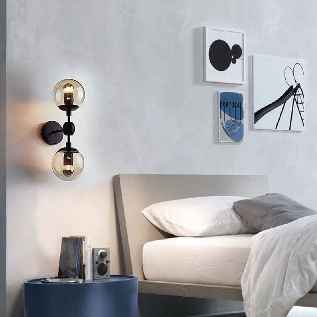 Glass Wrought Iron 2-Light Wall Lamp