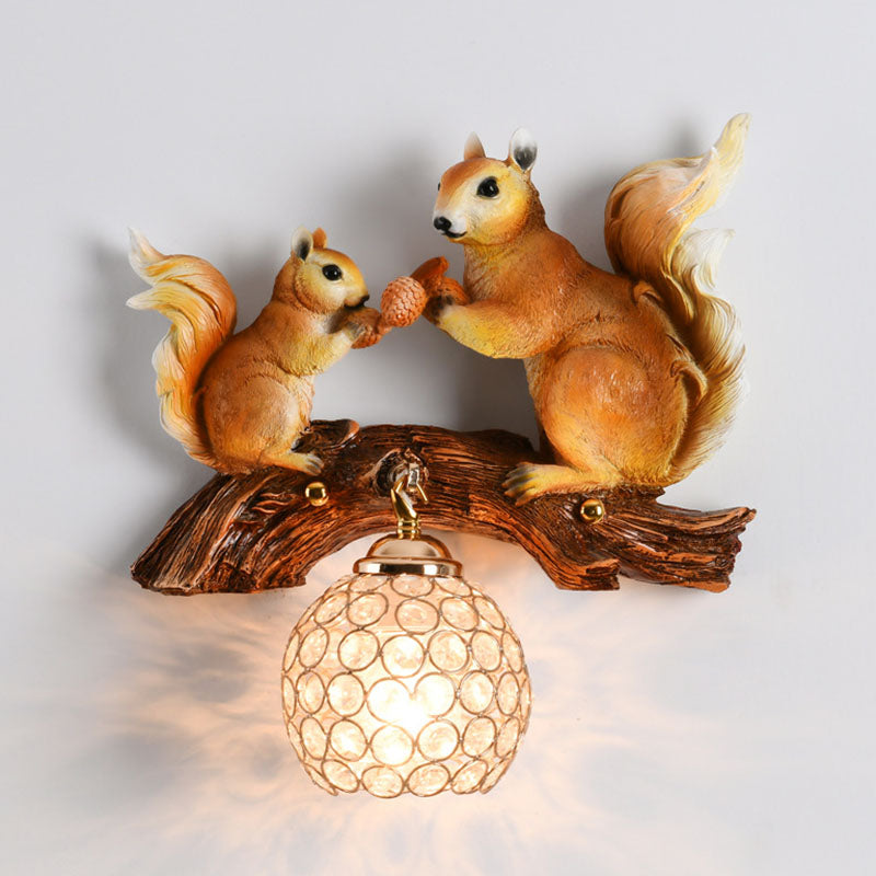 Squirrel Resin Crystal Bedroom Wall Lamp