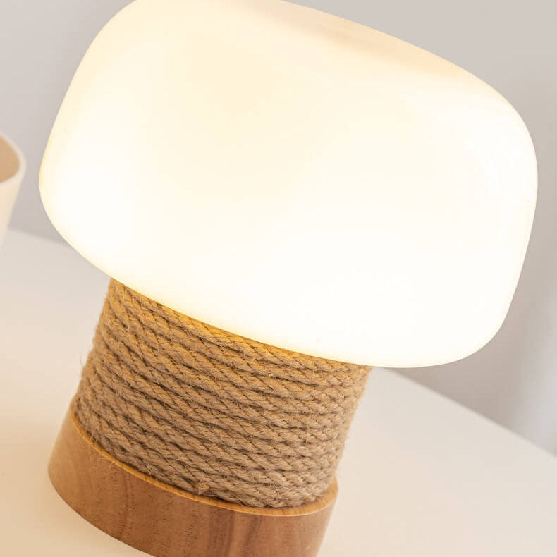 Creamy Mushroom Glass Twine Table Lamp