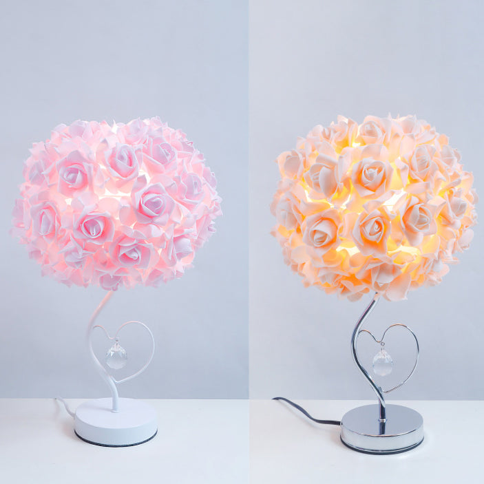 Fabric Rose Flower Hardware Table Lamp