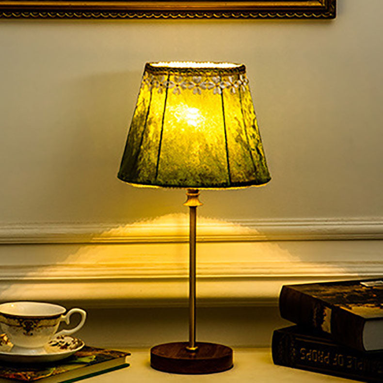 Drum Velvet Copper Wood Table Lamp