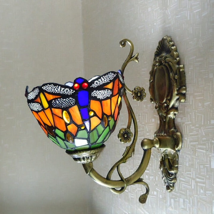 Handmade Stained Glass Dragonfly Wall Lamp