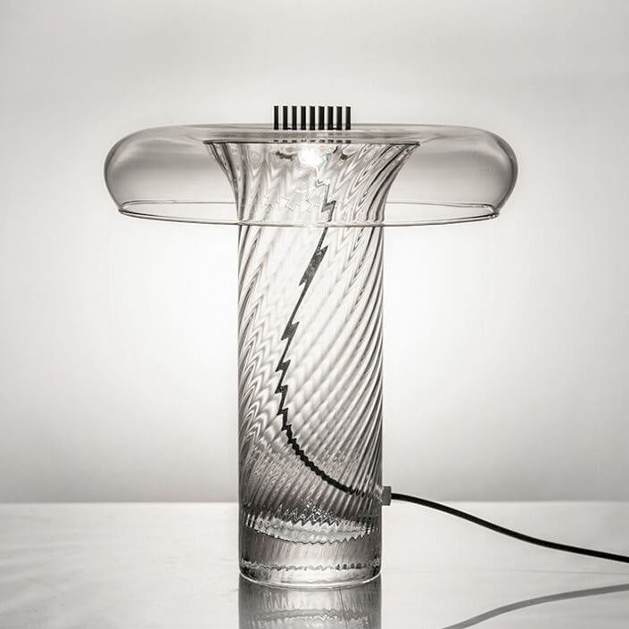 Floral Clear Glass Column Table Lamp