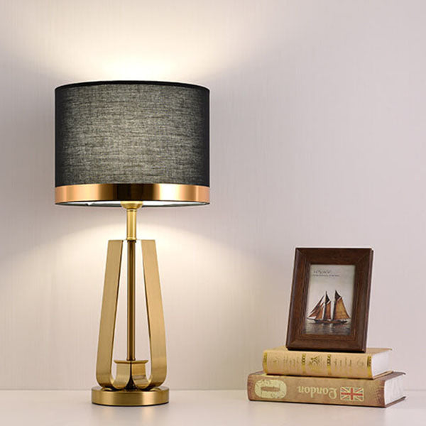 Black Fabric Gold Geometric Table Lamp