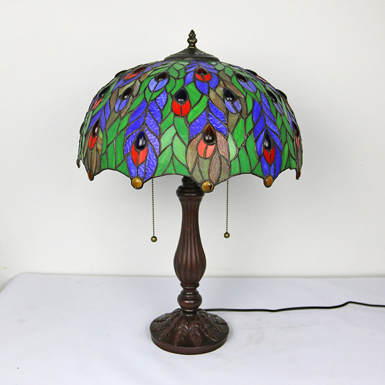 Stained Glass Peacock Sunflower 2-Light Table Lamp