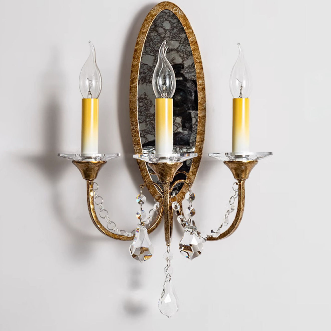 Tall Iron Crystal Hallway 3-Light Wall Lamp