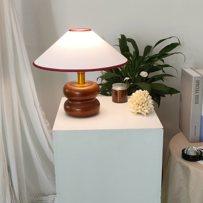 Fabric Cone Solid Walnut Table Lamp