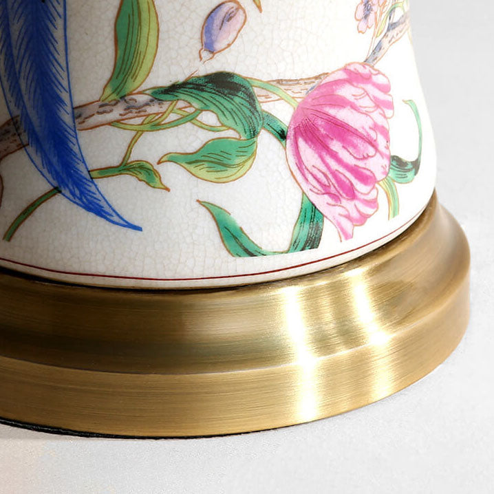 Bird Flower Painted Ceramic Table Lamp