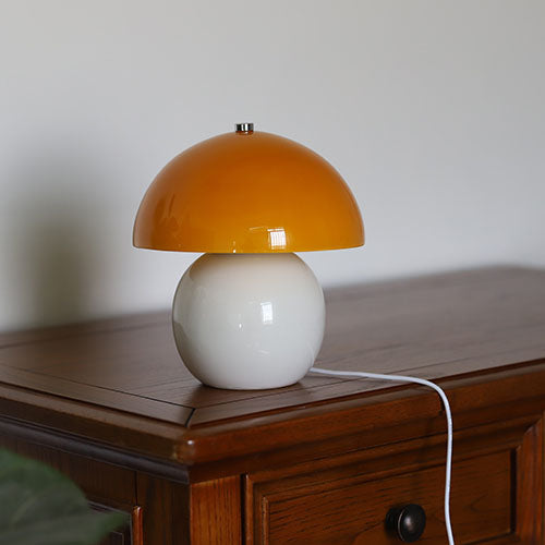 Cream Glass Mushroom Ceramic Table Lamp