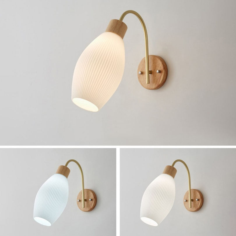 Round Solid Wood Striped Wall Lamp