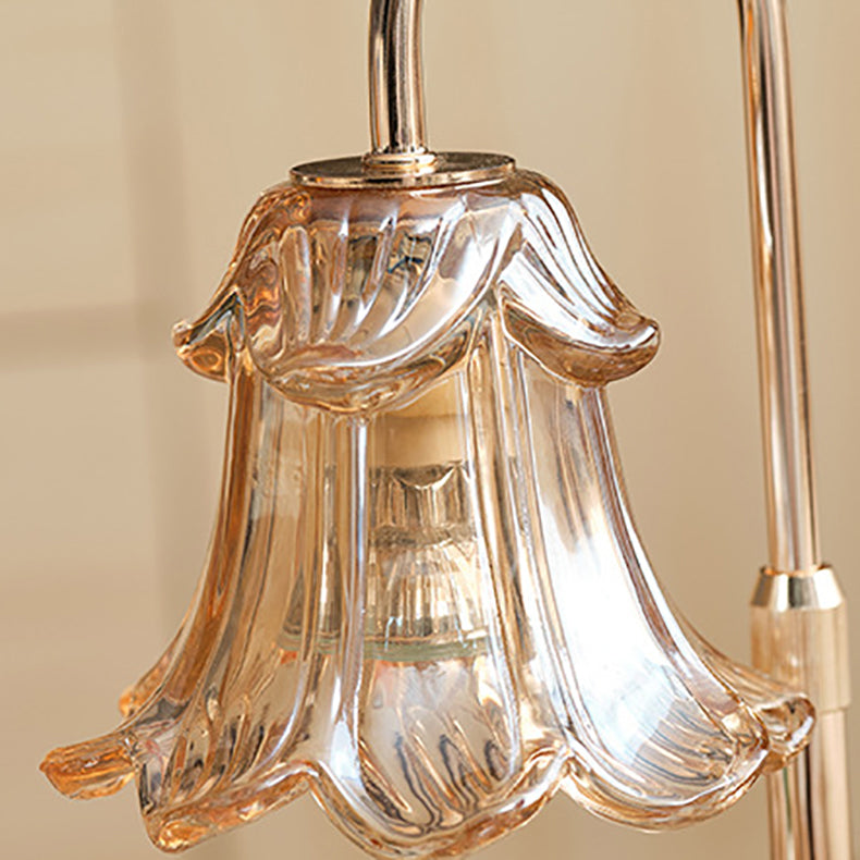 Floral Glass Metal Wood Table Lamp