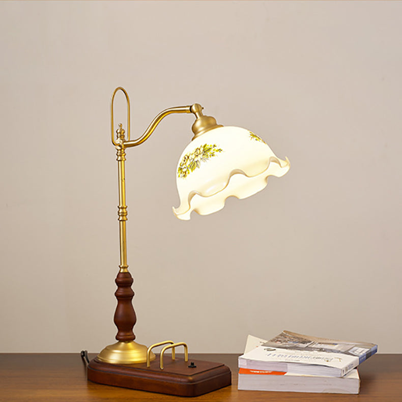 Floral Solid Wood Copper Table Lamp