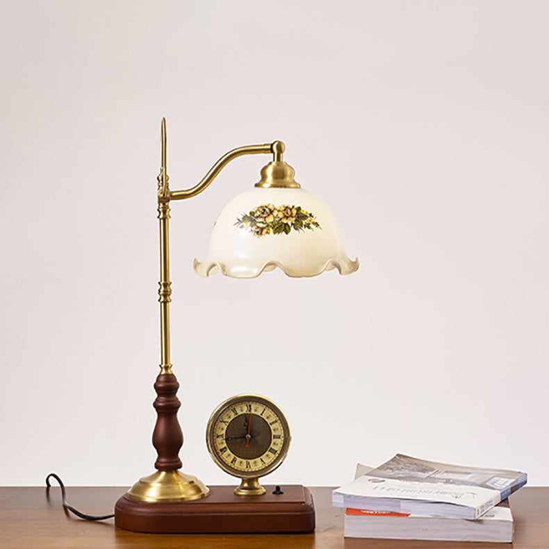Floral Solid Wood Copper Table Lamp