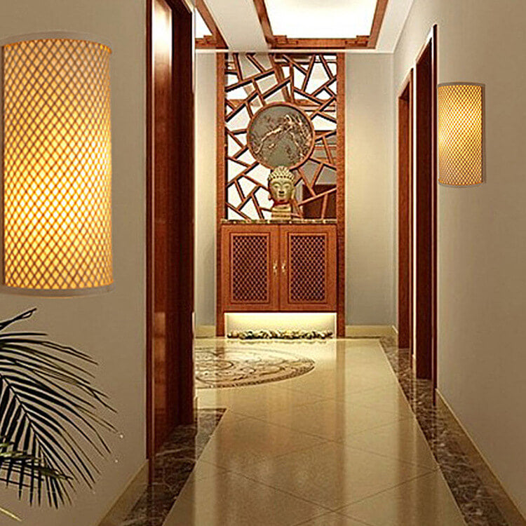 Bamboo Weaving Half Round Wall Lamp