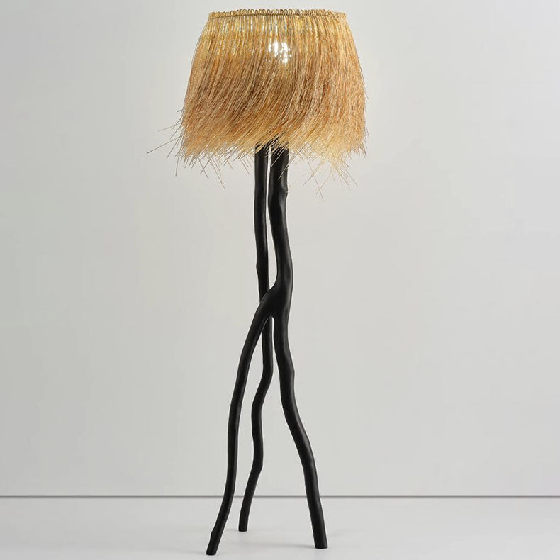 Bamboo Weaving Round Resin Floor Lamp