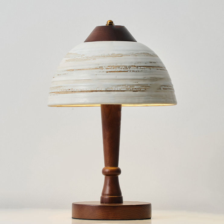 Solid Wood Ceramic Dome Table Lamp