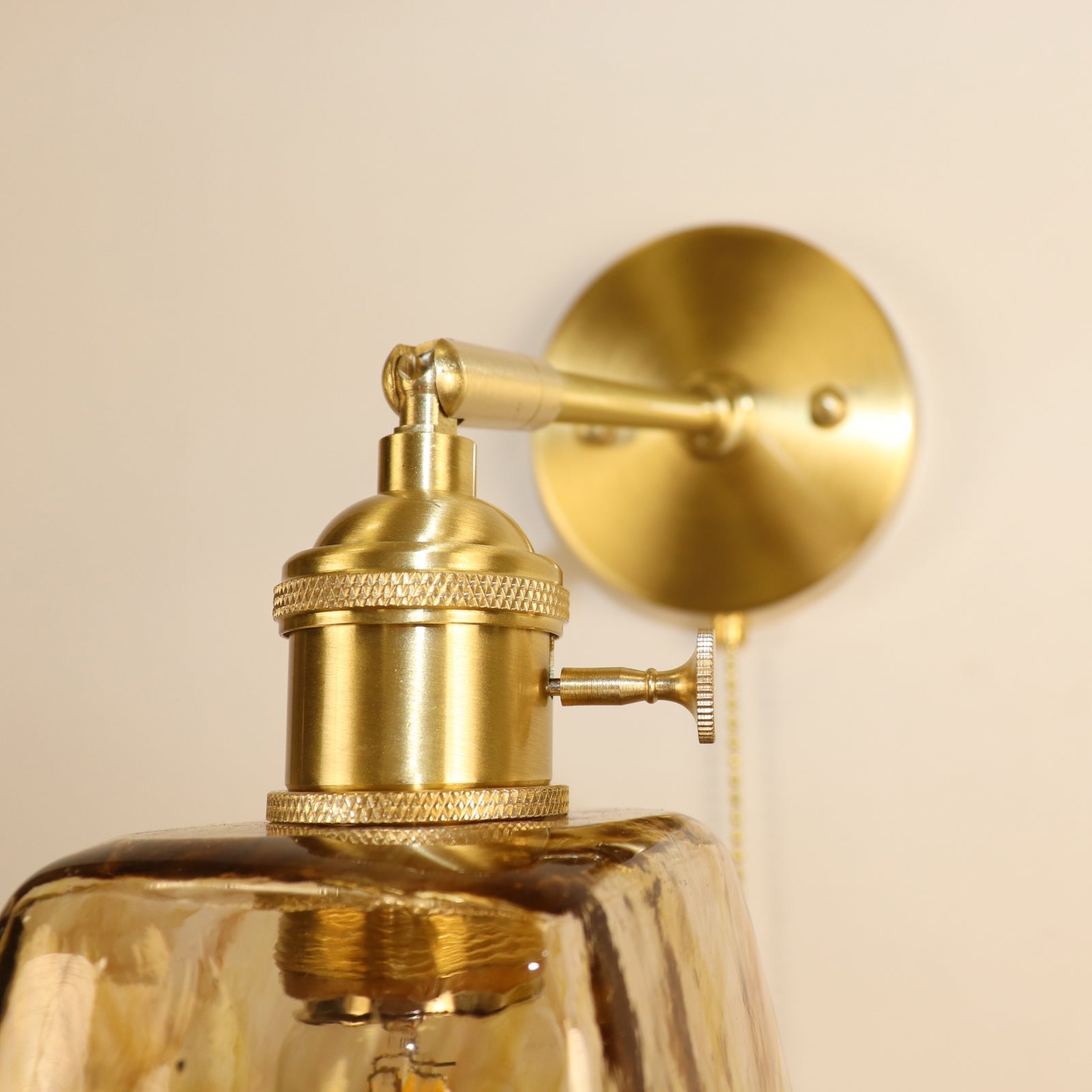 Brass Amber Square Glass Wall Lamp