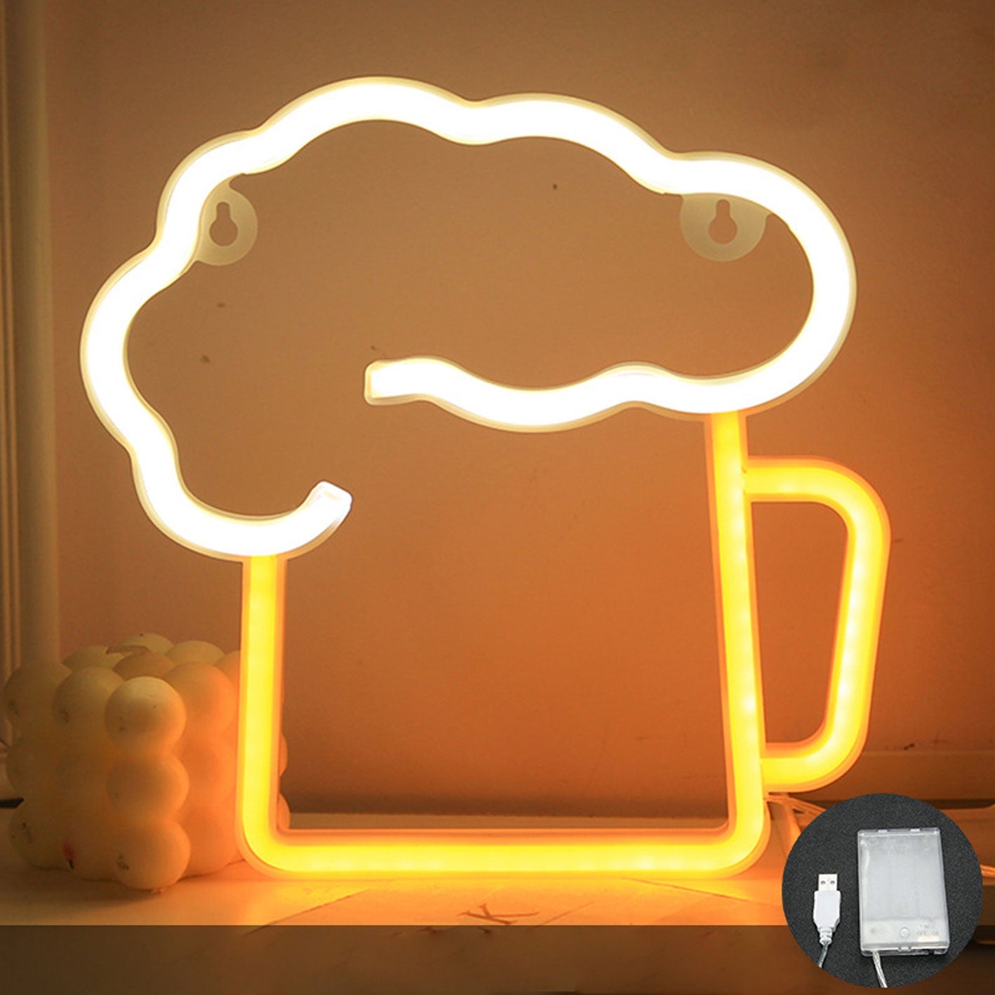 Neon Beer Mug Battery/USB Floor Lamp
