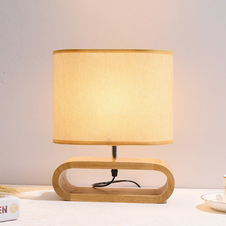 Wood Fabric Cylinder Elliptical Table Lamp