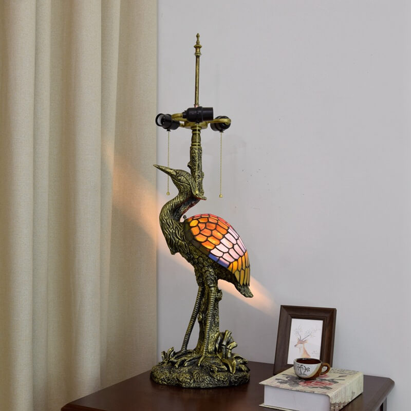 Crane Umbrella Resin Stained 3-Light Table Lamp