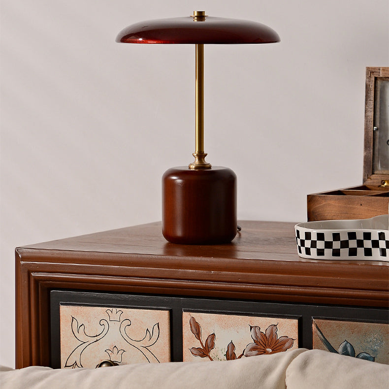 Brass Wood Glass Round Table Lamp