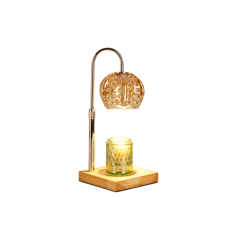 Wood Iron Glass Round Table Lamp
