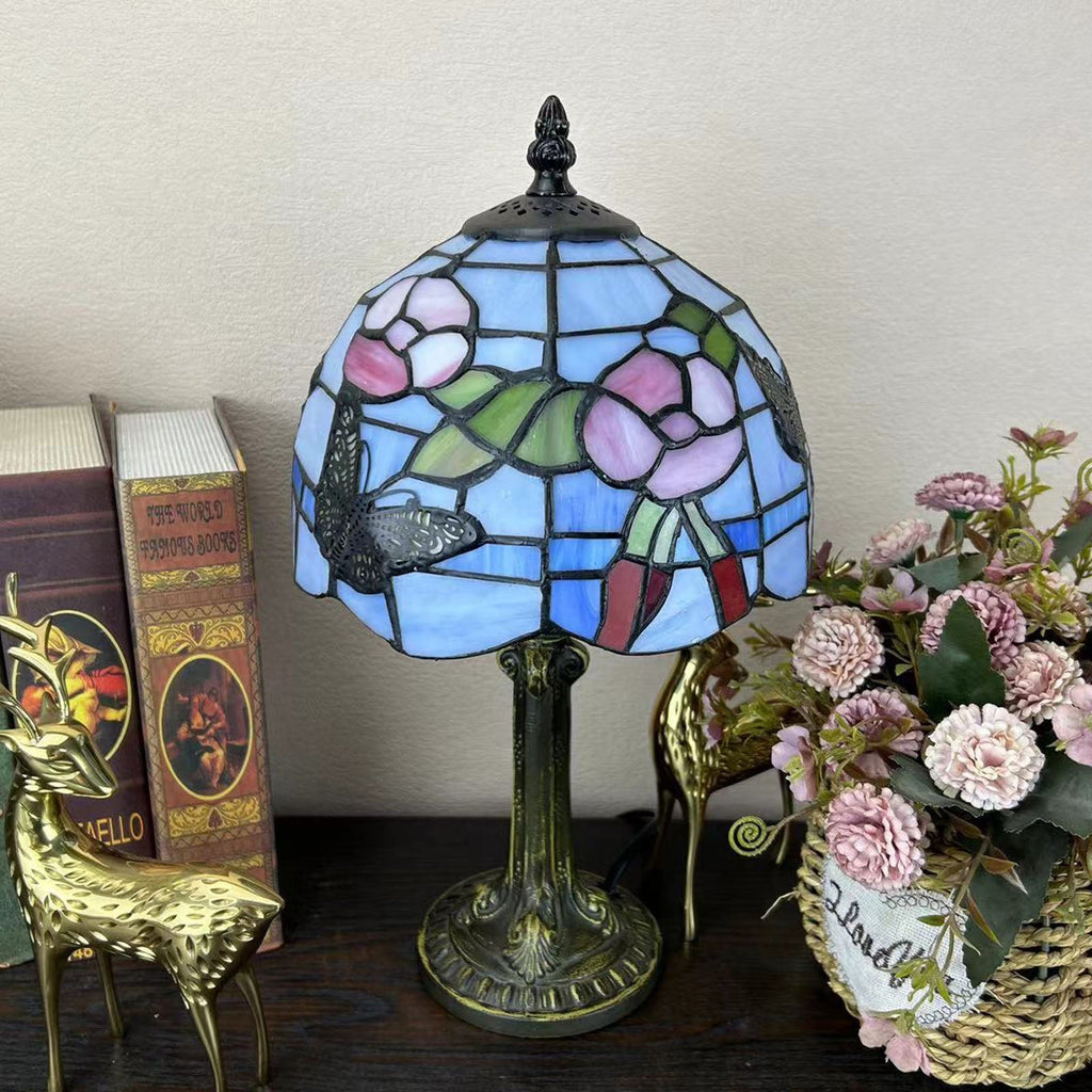 Alloy Glass Dome Flower Table Lamp