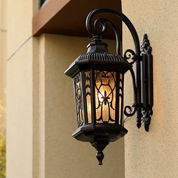 Carved Cage Aluminum Glass Outdoor Light